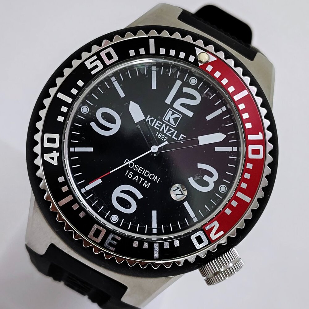 Kienzle Poseidon 1822 Date 53mm Case Rubber Band Quartz Men's German Wristwatch